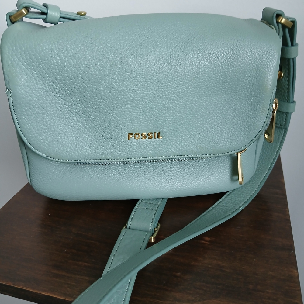 Fossil Preston Mint Green Leather Crossbody Bag